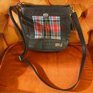 Niche brand crossbody bag with Celtic knot button, plaid, faux crocodile leather